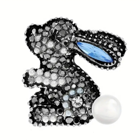 Rhinestone Bunny Brooch Pin - Picture 1 of 4